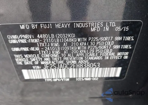 2015 Subaru Forester 2.5I Premium из США, поврежденный, VIN JF2SJAGC2FH838053